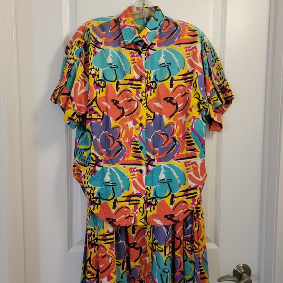 Vintage Retro-Print Vibrant Colourful Jaeger Set - Resortwear - Skirt and Blouse - Picture 3 of 16